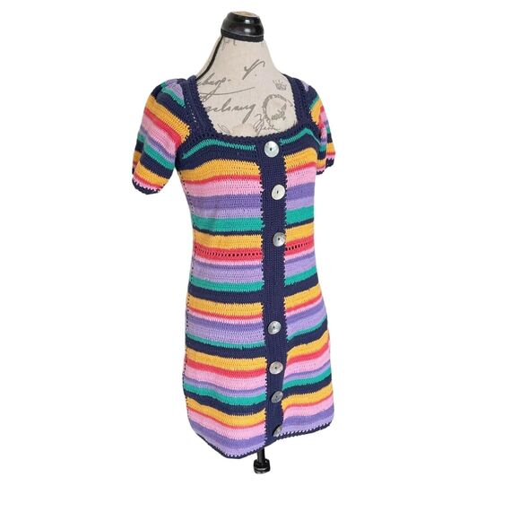 Farm Rio Anthropologie Dress XS Sweater Knit Mini Bohemian Southwestern Boho - Picture 3 of 16